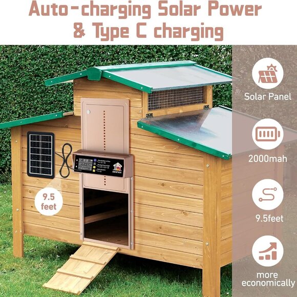 Solar Automatic Chicken Coop Door with Anti-Pinch/Timer/Light Sensor/LCD Display - Picture 4 of 6